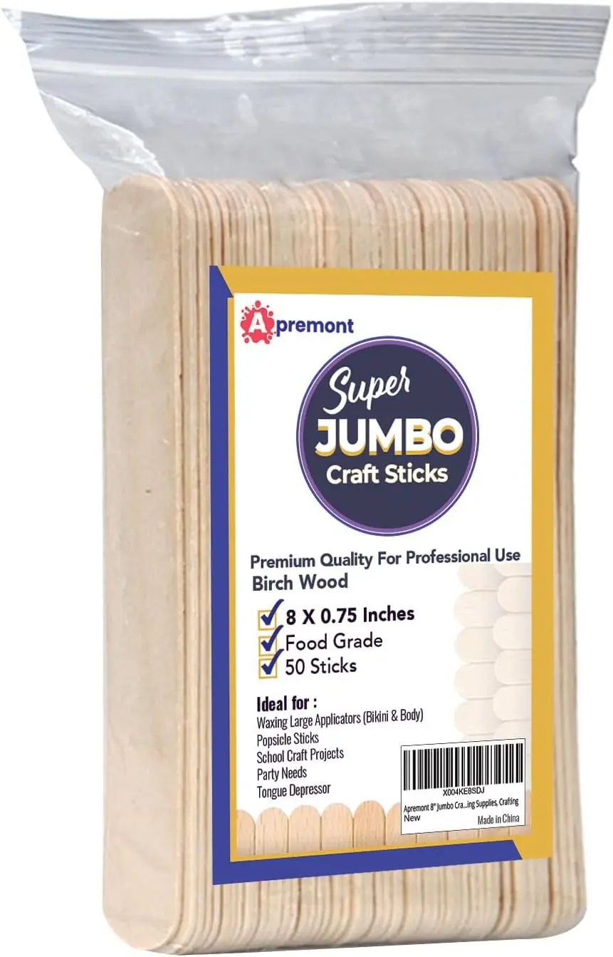 8 Inch Jumbo Craft Sticks, 50 Pcs Wooden Popsicle Sticks for DIY Art Projects, Classroom Supplies, Natural Unfinished Birch Wood
8 Inch Jumbo Craft Sticks, 50 Pcs Wooden Popsicle Sticks for DIY Art Projects, Classroom Supplies, Natural Unfinished Birch Wood