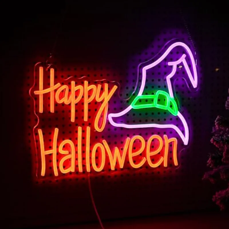 Happy Halloween Neon Sign Mysterious Purple Green Hat LED Neon Light Wall Decor For Spooky Party Bedroom Bar Man Cave Birthday
Happy Halloween Neon Sign Mysterious Purple Green Hat LED Neon Light Wall Decor For Spooky Party Bedroom Bar Man Cave Birthday