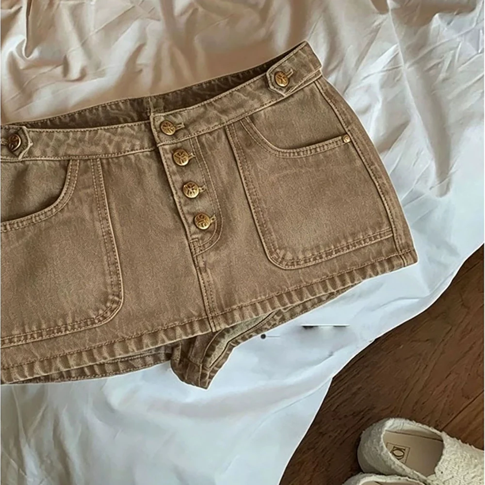 Trendy Coffee Mini Skirts for Women 2026 New Summer Multi-button Brown Denim Short Skirts High Waist Slim A-Line Y2K Skirt
Trendy Coffee Mini Skirts for Women 2026 New Summer Multi-button Brown Denim Short Skirts High Waist Slim A-Line Y2K Skirt