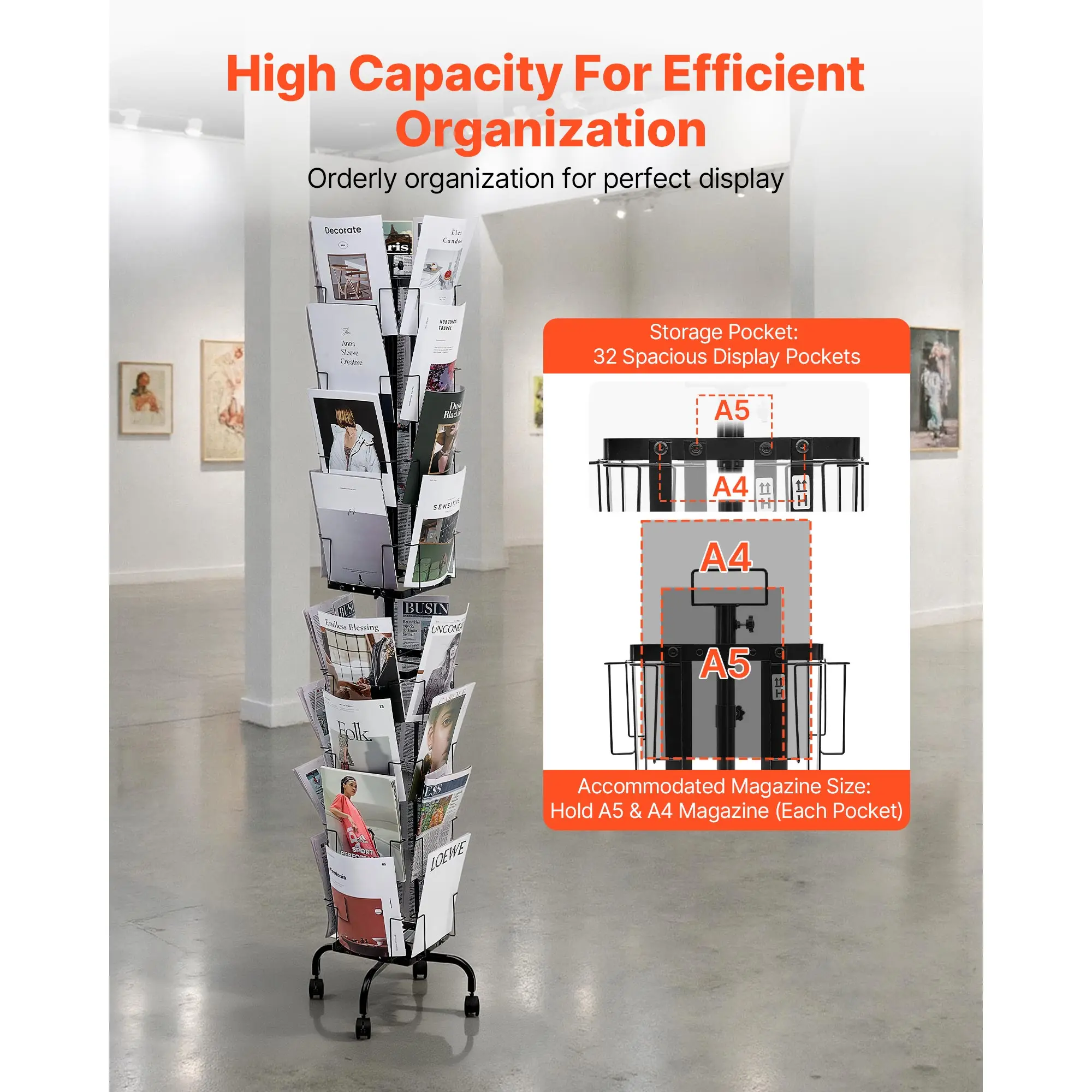 360° Brochure Display Stand 32 Pockets Greeting Cards Display Rack Rotating Postcard Display Stand with 4 Wheels for Trade Show
360° Brochure Display Stand 32 Pockets Greeting Cards Display Rack Rotating Postcard Display Stand with 4 Wheels for Trade Show