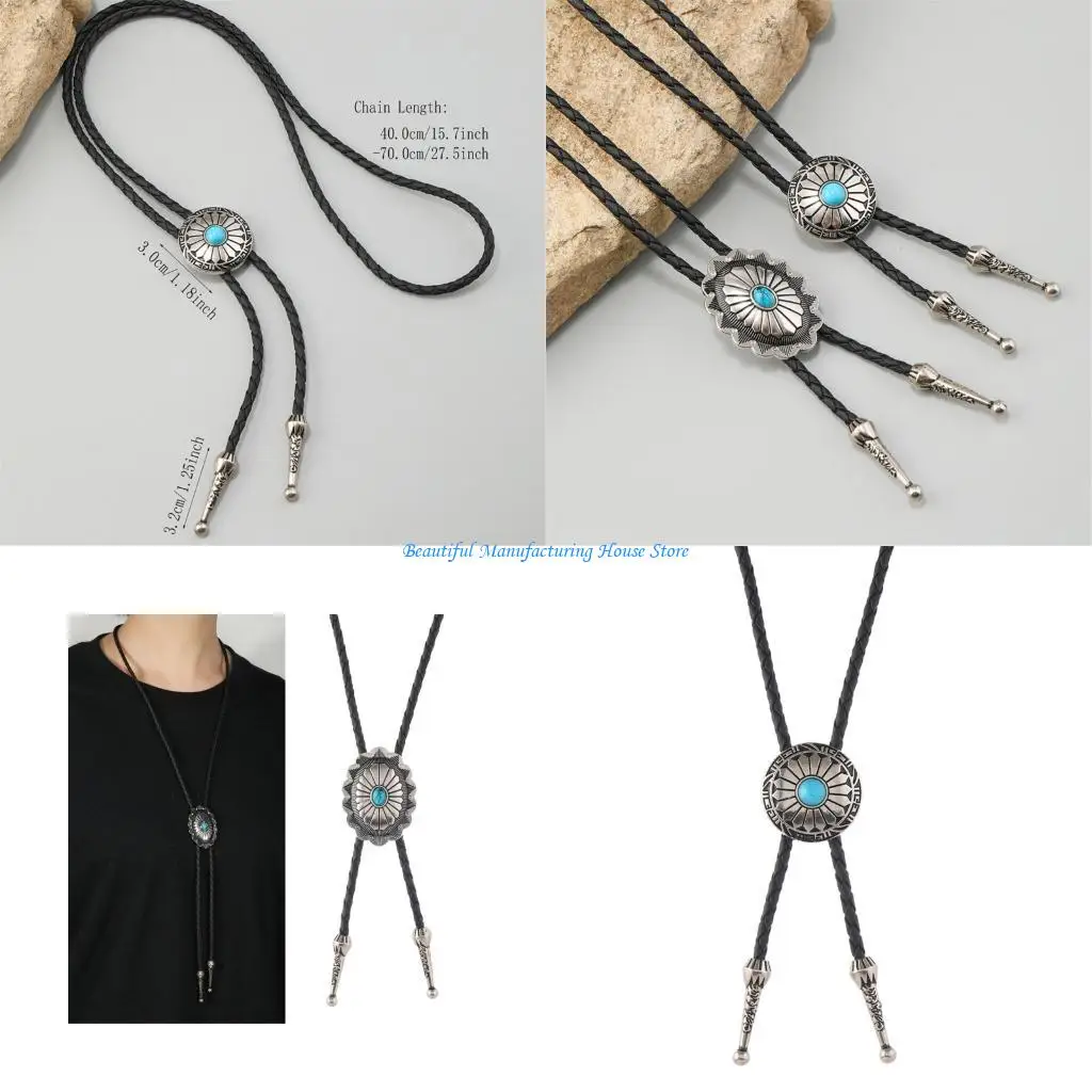 E56A Turquoises Gemstones Flower Bolo Tie Necklace Leather Cord Necktie For Cowboy Themed Party Unisex Jewelry Accessory
E56A Turquoises Gemstones Flower Bolo Tie Necklace Leather Cord Necktie For Cowboy Themed Party Unisex Jewelry Accessory