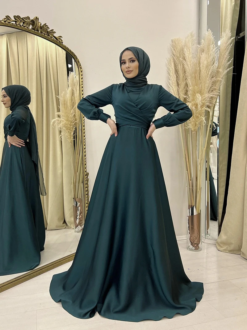 Simple Satin Long Sleeve Hijab Muslim Evening Dresses Arabic Dubai O-neck Prom Formal Party Gown Moroccan Caftan Robe
Simple Satin Long Sleeve Hijab Muslim Evening Dresses Arabic Dubai O-neck Prom Formal Party Gown Moroccan Caftan Robe