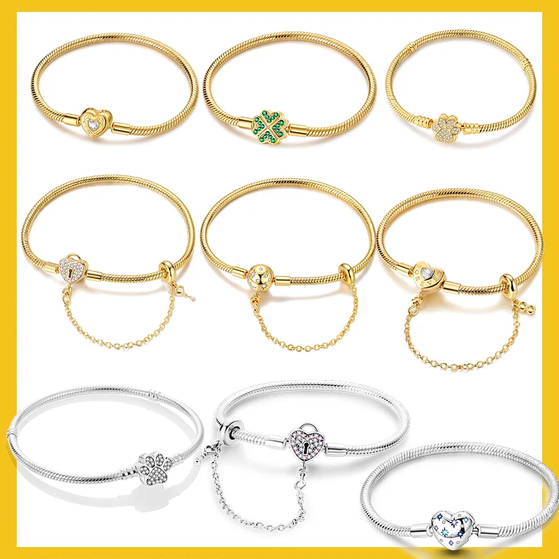 Hot Sale Original Bracelets 925 Silver Heart Safety Chain Four Leaf Clover Bracelet 17-20CM Fit Pendant Women Birthday Gift
Hot Sale Original Bracelets 925 Silver Heart Safety Chain Four Leaf Clover Bracelet 17-20CM Fit Pendant Women Birthday Gift