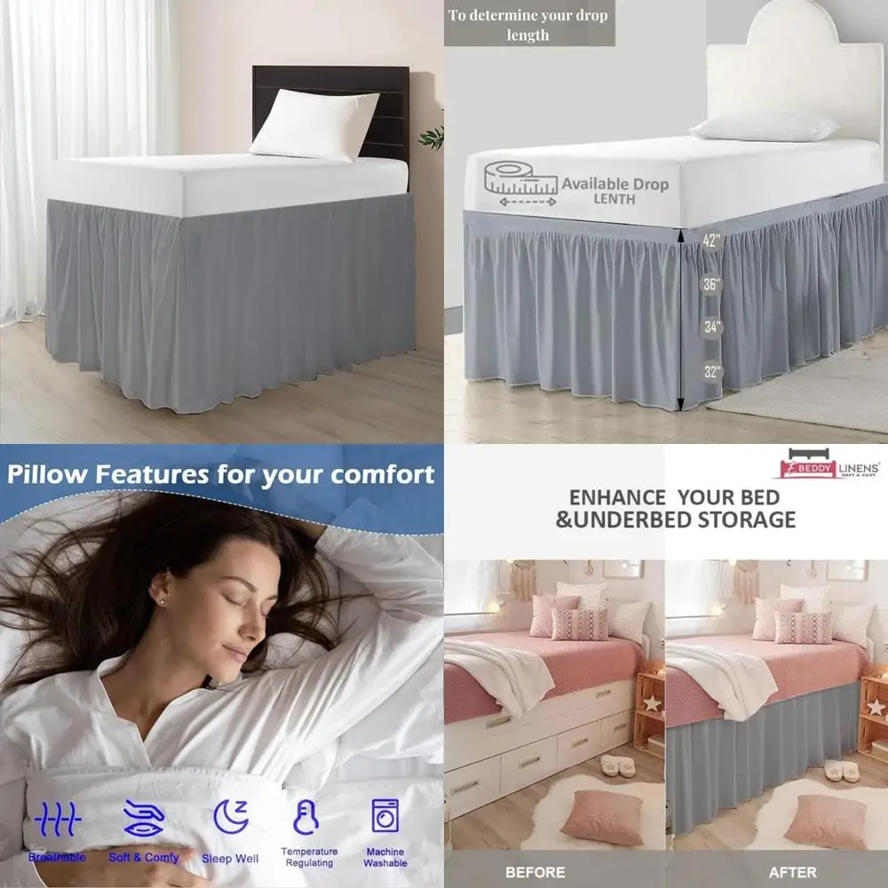 Twin XL Cotton Bed Skirt with 32 Inch Drop for College Dorms, Extra Long Split Corner Design
Twin XL Cotton Bed Skirt with 32 Inch Drop for College Dorms, Extra Long Split Corner Design