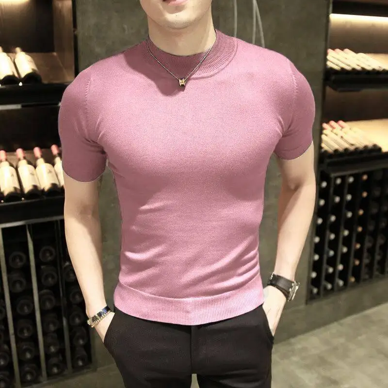 2022 Summer New Men T-shirt Knitted Short Sleeves Top Men's Solid Color Round Collar T Shirt Fashion Slim Fit Casual Tees
2022 Summer New Men T-shirt Knitted Short Sleeves Top Men's Solid Color Round Collar T Shirt Fashion Slim Fit Casual Tees