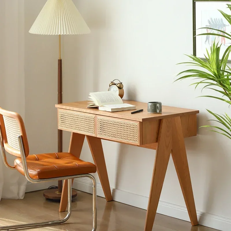 Solid Wood Desk Home Bedroom Rattan Integrated Makeup Table Simple Cherrywood Dressing Table
Solid Wood Desk Home Bedroom Rattan Integrated Makeup Table Simple Cherrywood Dressing Table
