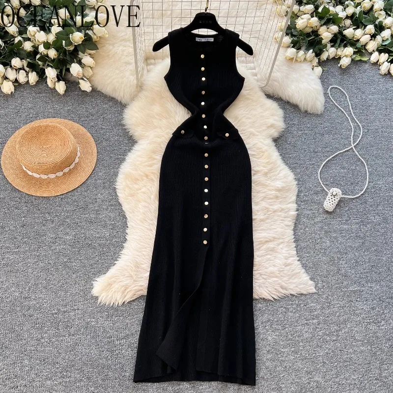 OCEANLOVE Knitted Long Dresses Buttons Spring Summer Solid Black Vintage Women Dress Korean Fashion Elegant Vestidos Mujer
OCEANLOVE Knitted Long Dresses Buttons Spring Summer Solid Black Vintage Women Dress Korean Fashion Elegant Vestidos Mujer