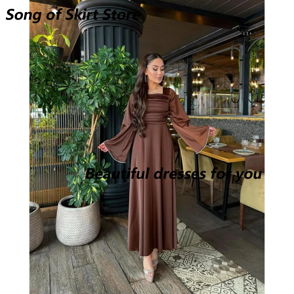 Customized Brown Evening Dresses Long Sleeves Square Neck Ankle Length Jersey Saudi Arab Prom Gown Formal Occasion Gown
Customized Brown Evening Dresses Long Sleeves Square Neck Ankle Length Jersey Saudi Arab Prom Gown Formal Occasion Gown