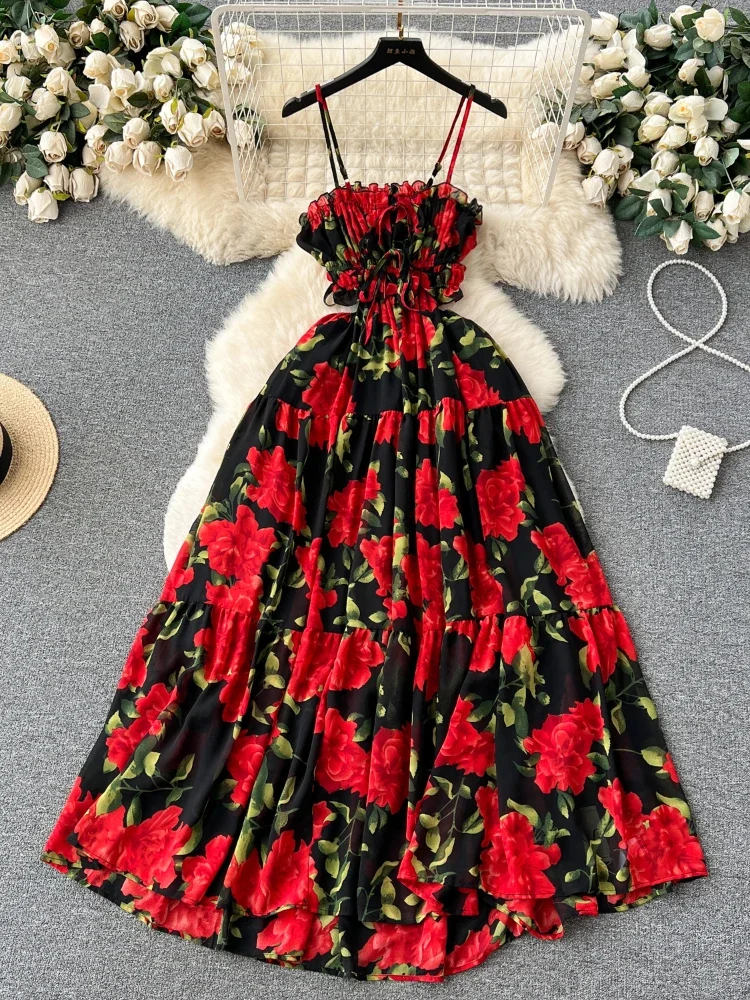 Summer Vintage Sexy Fashion Party Vacation Dress Women Print Ruffle Edge High Waist Slim A-line Dress Vestidos
Summer Vintage Sexy Fashion Party Vacation Dress Women Print Ruffle Edge High Waist Slim A-line Dress Vestidos