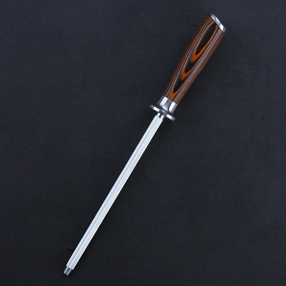 BIGSUNNY 8 Inch High Quality Stainless Steel Kitchen Knife Sharpening Rod Tool with Pakkawood Handle
BIGSUNNY 8 Inch High Quality Stainless Steel Kitchen Knife Sharpening Rod Tool with Pakkawood Handle