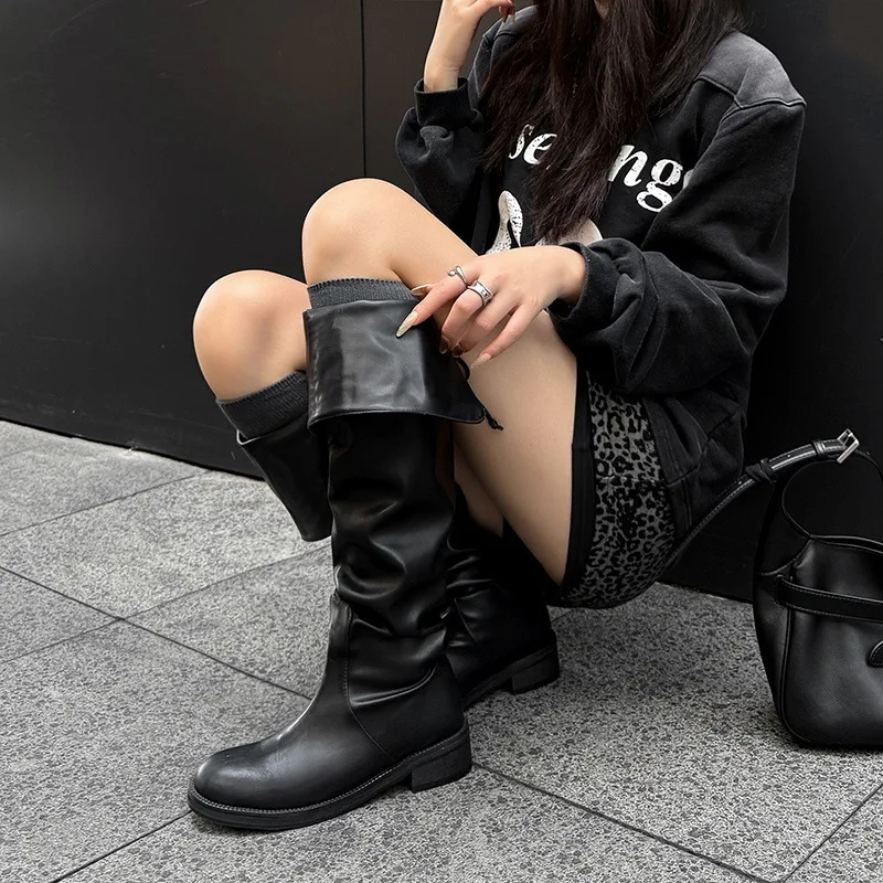 Arden Furtado Autumn Black cowhide Riding boots Round toe Lace up Middle heel Over the knee boots Large size Women's Boots
Arden Furtado Autumn Black cowhide Riding boots Round toe Lace up Middle heel Over the knee boots Large size Women's Boots