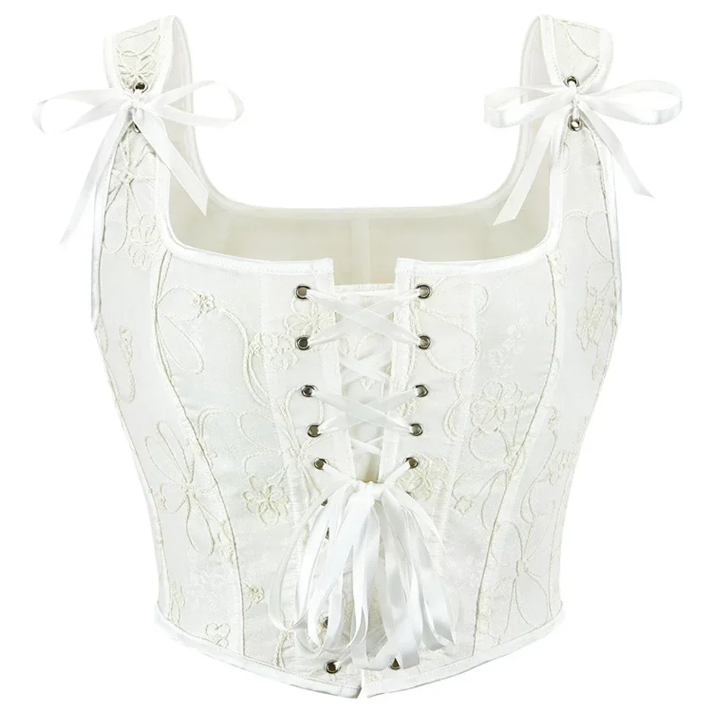 Жаккардовый молочно-белый корсет в стиле ретро, укороченный топ на шнуровке спереди, готический утягивающий формирователь, плечевой ремень, бюстье, жилет для женщин
Жаккардовый молочно-белый корсет в стиле ретро, укороченный топ на шнуровке спереди, готический утягивающий формирователь, плечевой ремень, бюстье, жилет для женщин