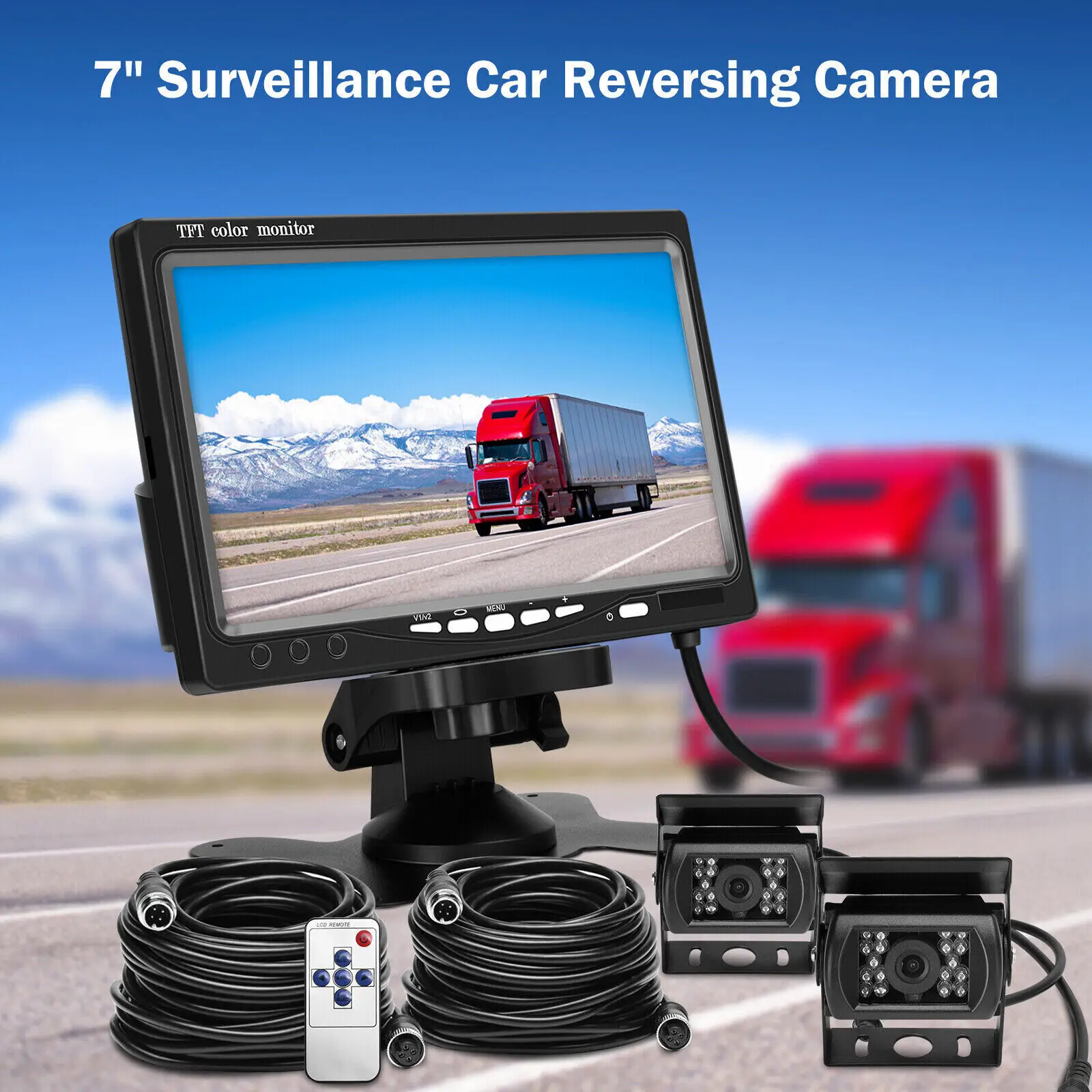7 Inch Car Rear View Monitor With Two Heavy Duty CCD Color Rear View Parking Reversing Backup Camera With 10m 4pin Cable
7 Inch Car Rear View Monitor With Two Heavy Duty CCD Color Rear View Parking Reversing Backup Camera With 10m 4pin Cable