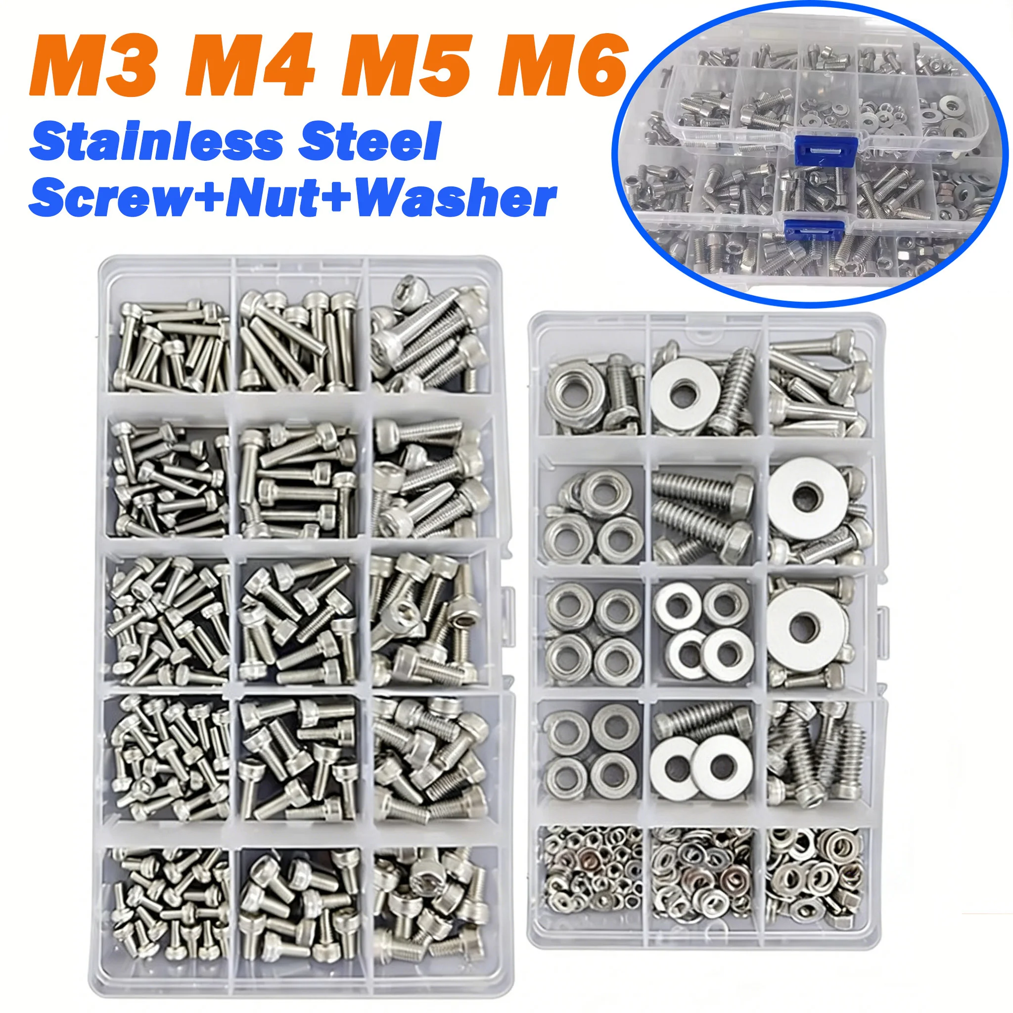 210/300/480Pcs/box Hex Socket Allen Cap Head Screw Kit M3 M4 M5 M6 Stainless Steel Hexagon Allen Bolt Nut Washer Set Kit Box
210/300/480Pcs/box Hex Socket Allen Cap Head Screw Kit M3 M4 M5 M6 Stainless Steel Hexagon Allen Bolt Nut Washer Set Kit Box
