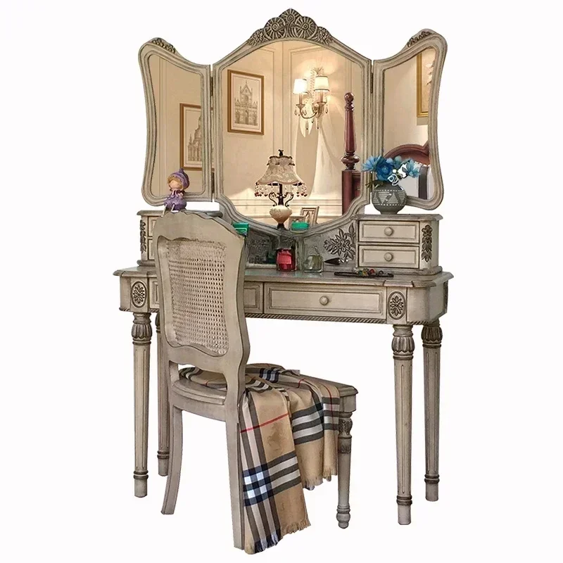 European and American Style Three-Fan Mirror Princess Dresser Dressing Stool Dresser American Furniture
European and American Style Three-Fan Mirror Princess Dresser Dressing Stool Dresser American Furniture