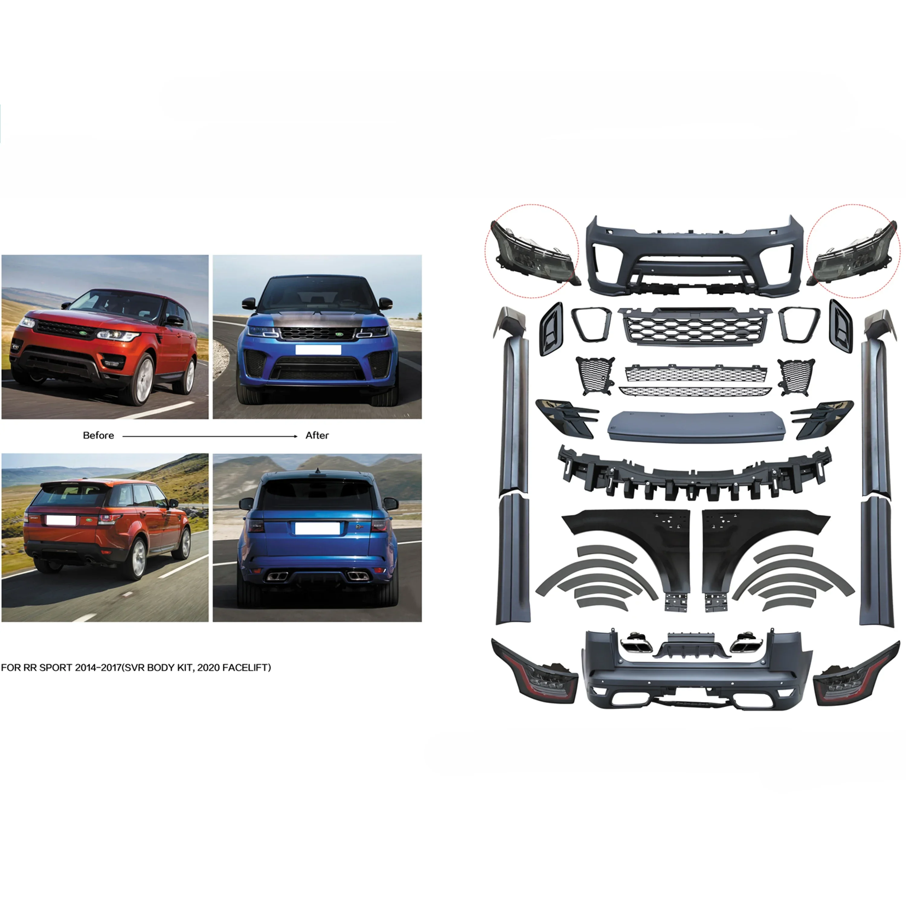 Car Body Kit Upgrade Model Body Kit Include Front Rear Bumper With Lamps Fender Side Skirt For RANGE ROVER Sport L494
Car Body Kit Upgrade Model Body Kit Include Front Rear Bumper With Lamps Fender Side Skirt For RANGE ROVER Sport L494