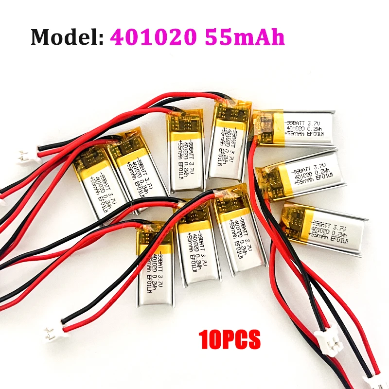 10PCS 401020 3.7V Polymer Lithium Battery Li-po 55mAh Rechargeable Batteries for Bluetooth Headset LED Lights Beauty Instrument
10PCS 401020 3.7V Polymer Lithium Battery Li-po 55mAh Rechargeable Batteries for Bluetooth Headset LED Lights Beauty Instrument