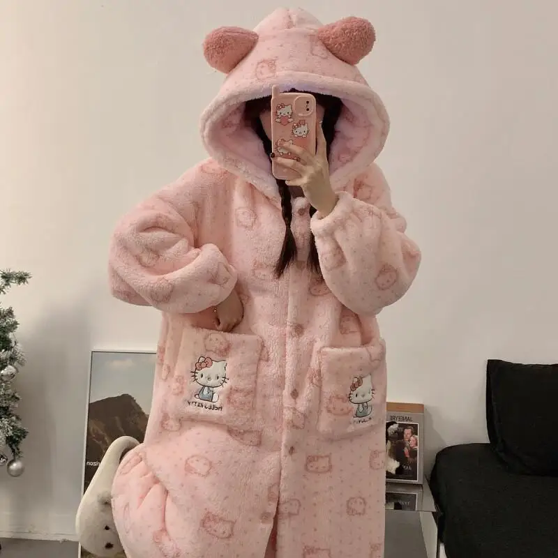 Kitty Robe Women's Pajamas Warm Autumn Winter Thickened Fluffy Sweet Cartoon Homewear Comfortable Coral Fleece Hooded Long
Kitty Robe Women's Pajamas Warm Autumn Winter Thickened Fluffy Sweet Cartoon Homewear Comfortable Coral Fleece Hooded Long