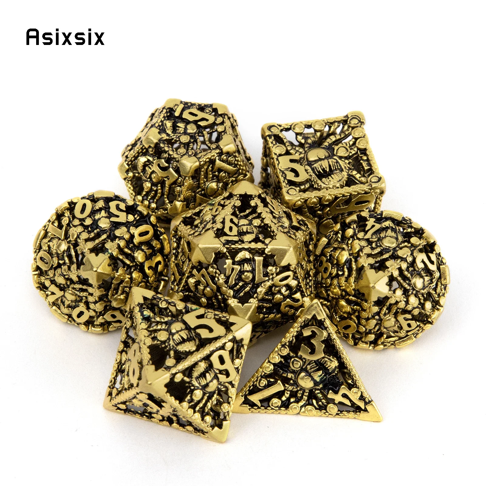 7 Pcs Golden Black Octopus Metal Dice Hollow Metal Polyhedral Dice Set Suitable for Role-Playing RPG Board Game Card Game
7 Pcs Golden Black Octopus Metal Dice Hollow Metal Polyhedral Dice Set Suitable for Role-Playing RPG Board Game Card Game