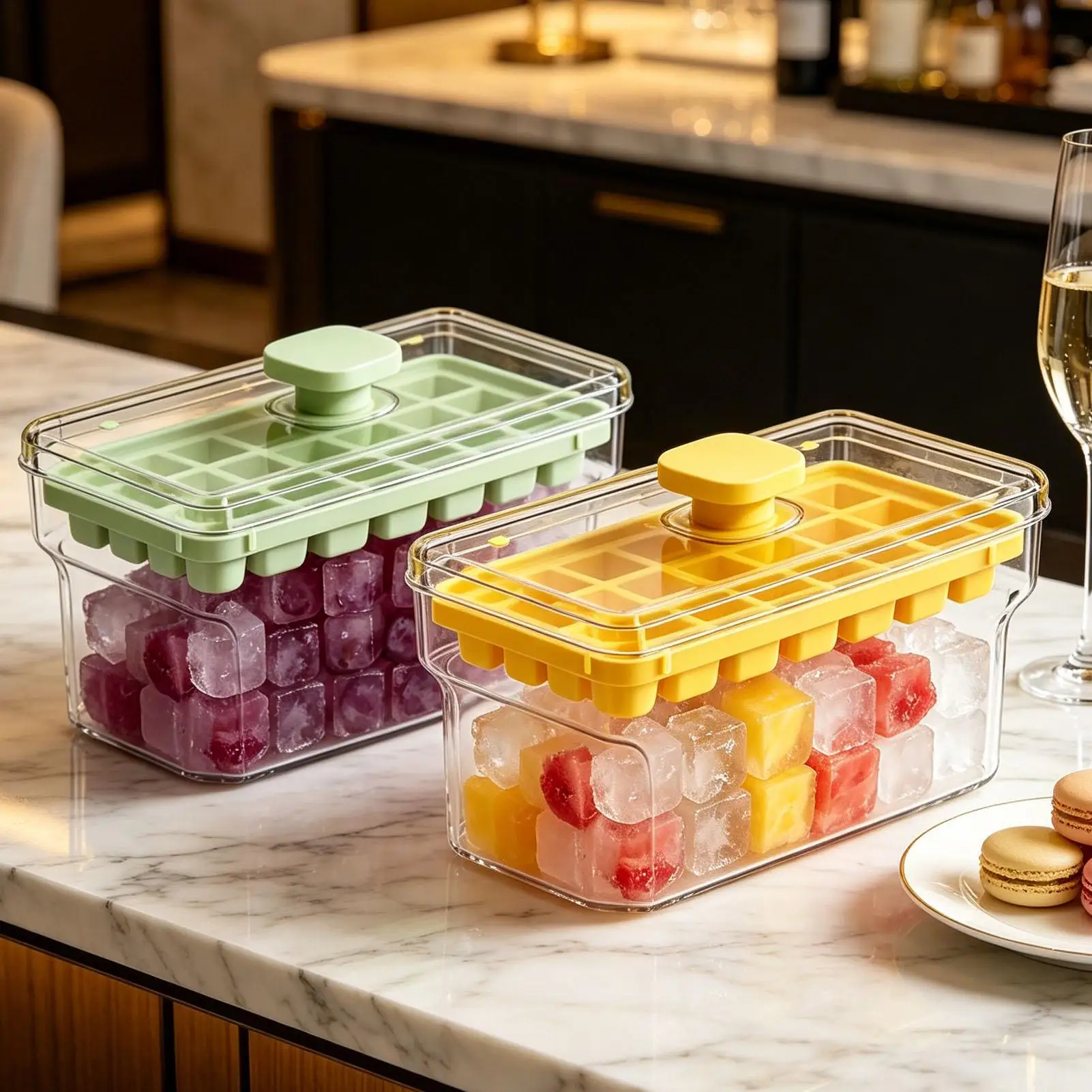 34-Cavity Ice Cube Tray with Lid & Bin Press Type Reusable Silicone Ice Mold Food Grade for Freezer, Whiskey Cocktail Drinks
34-Cavity Ice Cube Tray with Lid & Bin Press Type Reusable Silicone Ice Mold Food Grade for Freezer, Whiskey Cocktail Drinks