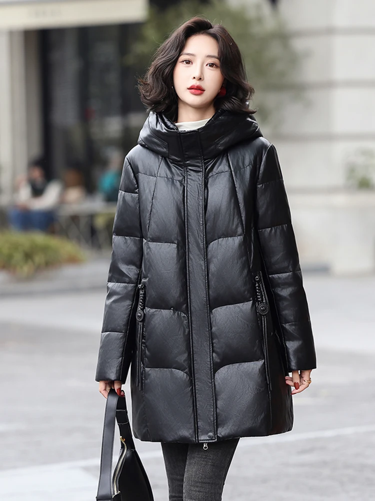 Женское зимнее пальто из натуральной кожи Haining, средней длины, с капюшоном, в корейском стиле, свободного кроя, больших размеров, из овчины, на пуху
Женское зимнее пальто из натуральной кожи Haining, средней длины, с капюшоном, в корейском стиле, свободного кроя, больших размеров, из овчины, на пуху