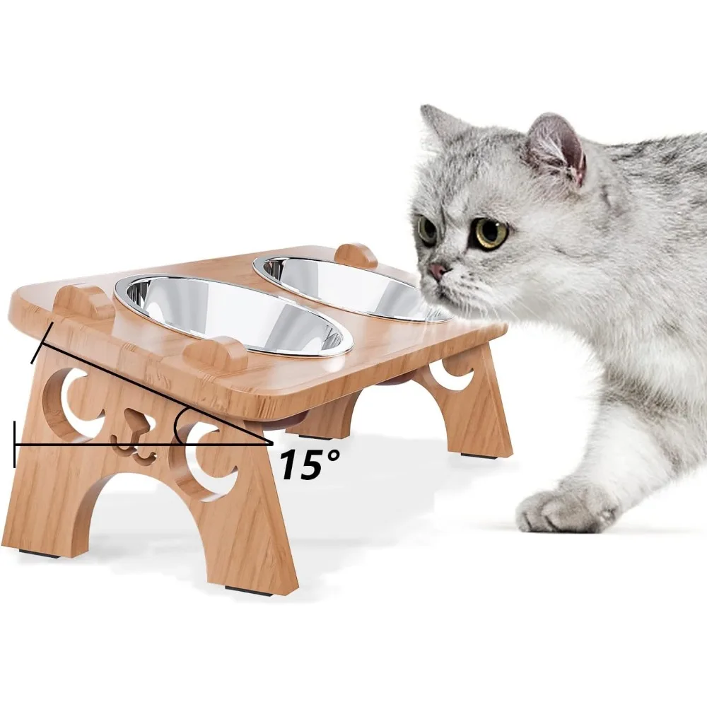 Elevated Cat Bowls, Cat Bowls for Food and Water.Small Dog 15°Tilted Raised Food Feeding Dishes, Bamboo Water Stand Feeder Set f
Elevated Cat Bowls, Cat Bowls for Food and Water.Small Dog 15°Tilted Raised Food Feeding Dishes, Bamboo Water Stand Feeder Set f