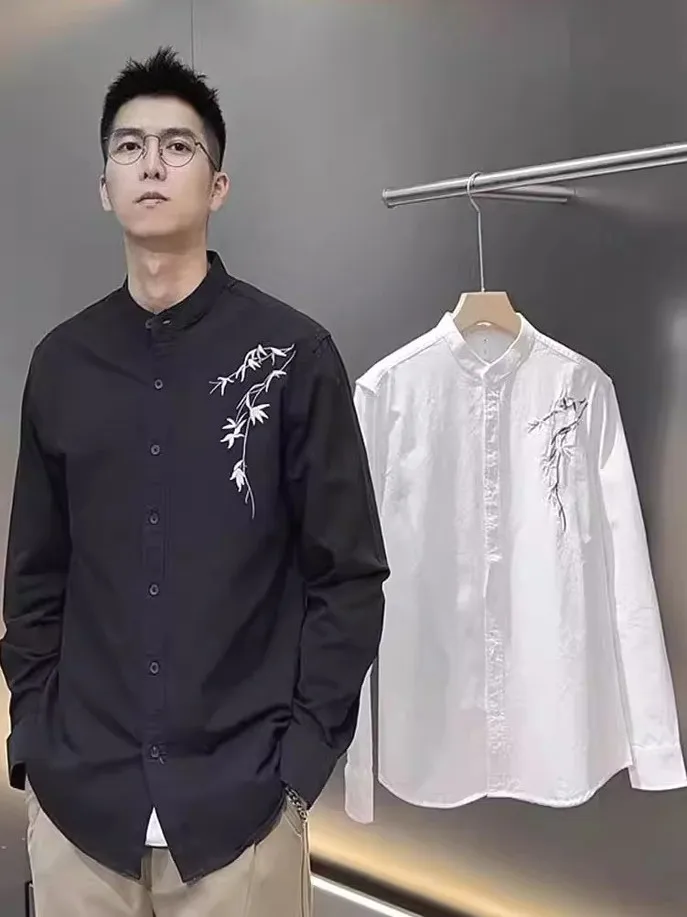 New Chinese Style Men's Shirt Bamboo Embroidery Long Sleeve Stand Collar Workwear Button up Standard Fit Youth Fashion
New Chinese Style Men's Shirt Bamboo Embroidery Long Sleeve Stand Collar Workwear Button up Standard Fit Youth Fashion