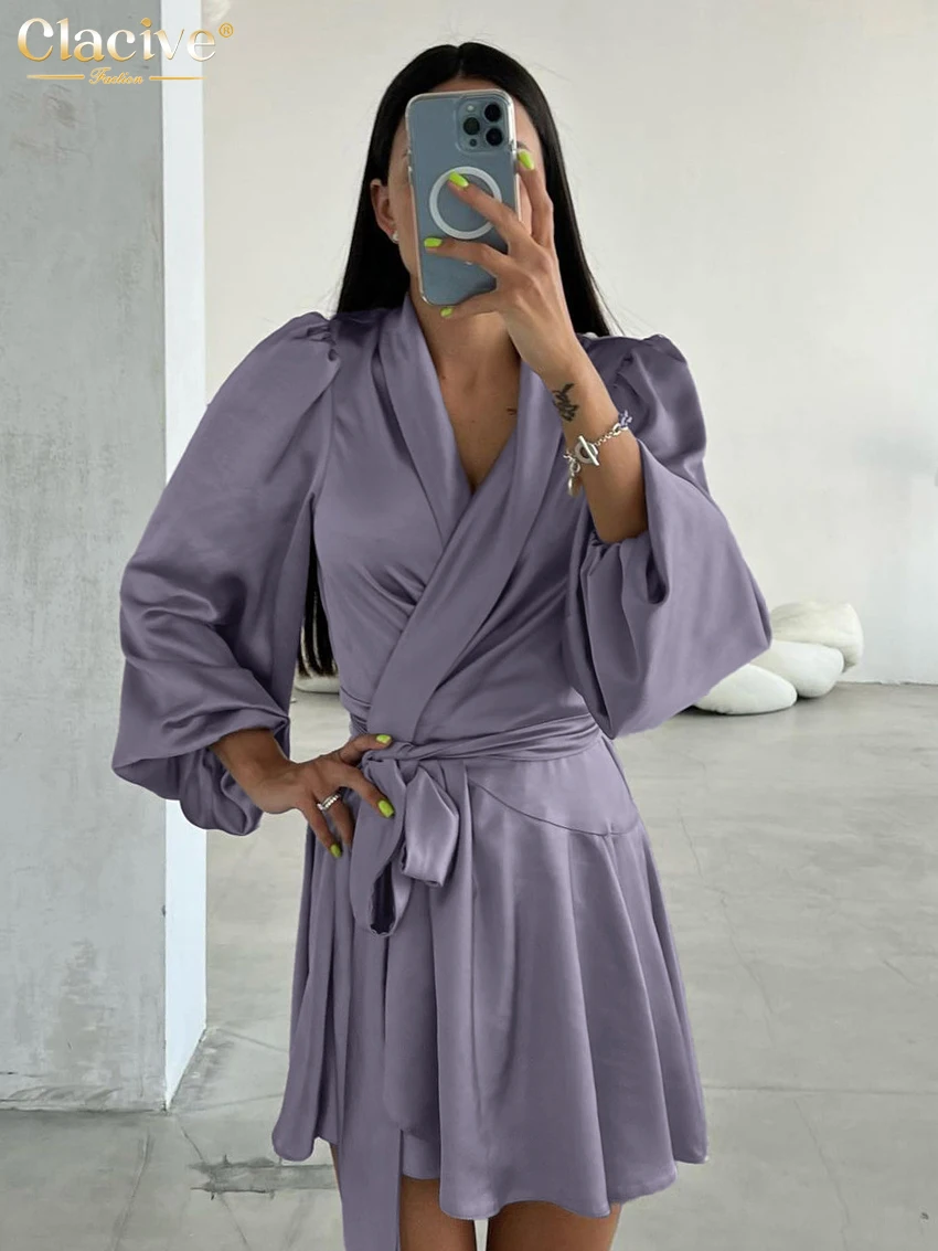 Clacive Fashion Loose Purple Satin Women Dress 2025 Casual V-Neck Long Sleeve Mini Dresses Elegant Classic Lace-Up Female Dress
Clacive Fashion Loose Purple Satin Women Dress 2025 Casual V-Neck Long Sleeve Mini Dresses Elegant Classic Lace-Up Female Dress