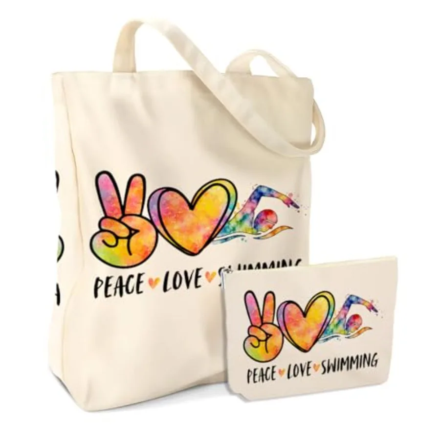 Peace Love Swimming 2PCS Cosmetic Bags Canvas Tote Bag Beach Bag with Pocket Makeup Bags Funny Swim Gifts for Women Swimmer Swi
Peace Love Swimming 2PCS Cosmetic Bags Canvas Tote Bag Beach Bag with Pocket Makeup Bags Funny Swim Gifts for Women Swimmer Swi