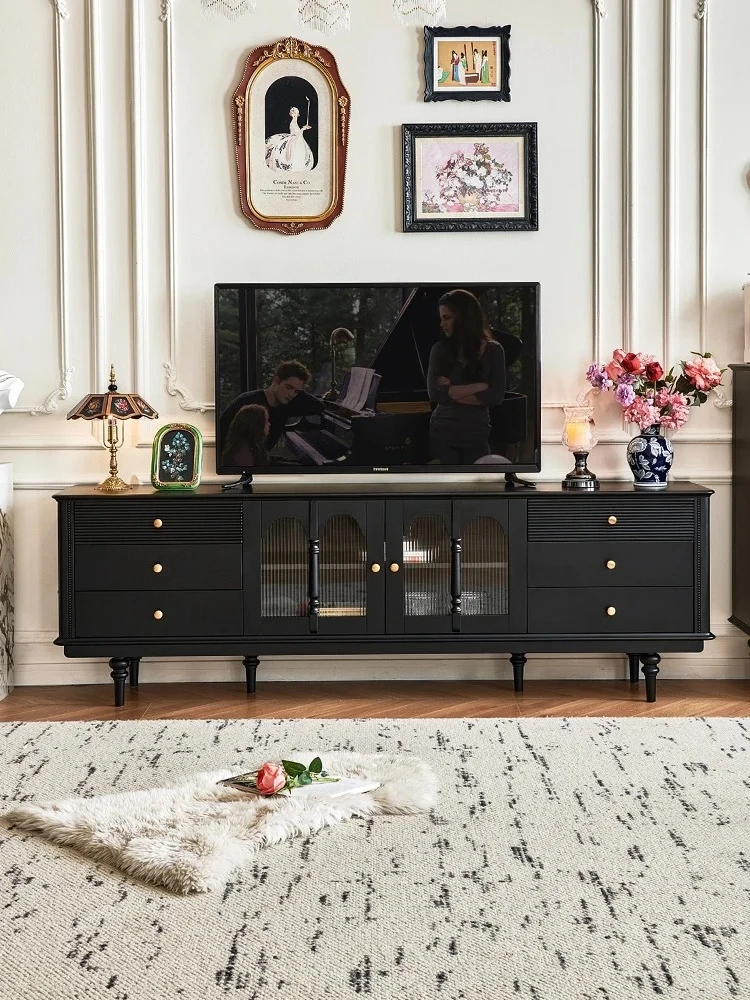 French medieval style all solid wood walnut wood living room black retro TV cabinet
French medieval style all solid wood walnut wood living room black retro TV cabinet