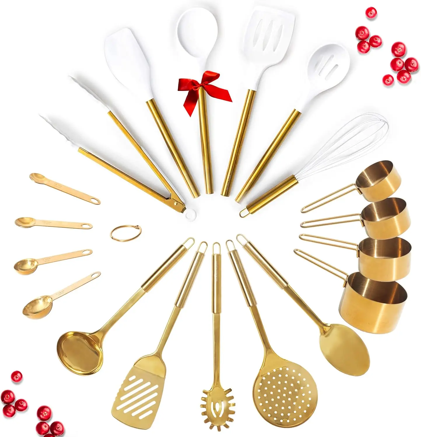 19-Piece Gold Kitchen Utensils Set - Stainless Steel & Silicone, Includes Measuring Cups & Spoons for Cooking & Baking
19-Piece Gold Kitchen Utensils Set - Stainless Steel & Silicone, Includes Measuring Cups & Spoons for Cooking & Baking