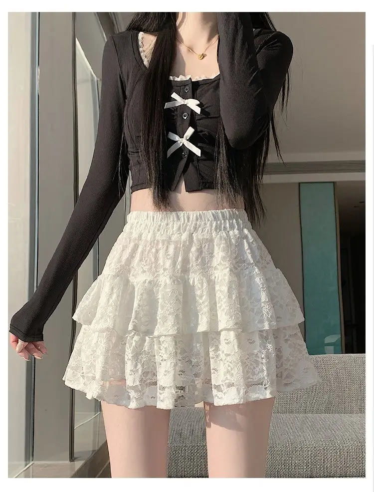 Sweet Lace Ball Gown Summer Women Mini Skirt Casual High Waist Slim Fit Y2k Clothes Hollow Out Black Kawaii Skirt With Shorts
Sweet Lace Ball Gown Summer Women Mini Skirt Casual High Waist Slim Fit Y2k Clothes Hollow Out Black Kawaii Skirt With Shorts