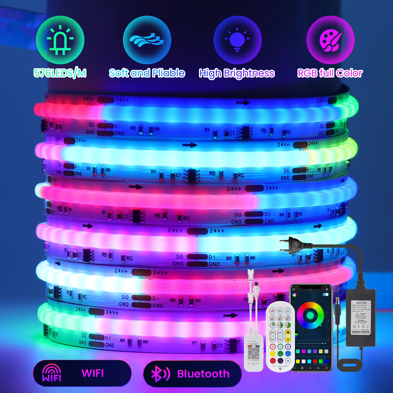 WS2811 Адресная 576 светодиодов/м Dream Color COB RGB Светодиодная лента Tuya WiFi Bluetooth 10 мм DC12V 24V Светодиодные фонари COB высокой плотности
WS2811 Адресная 576 светодиодов/м Dream Color COB RGB Светодиодная лента Tuya WiFi Bluetooth 10 мм DC12V 24V Светодиодные фонари COB высокой плотности