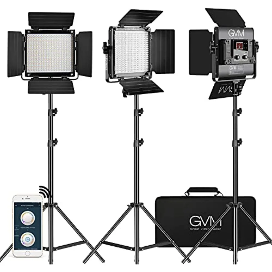 【New model】GVM 3 Pack LED Video Lighting Kits with APP Control Bi-Color Variable 2300K~6800K with Digital Display Brightness of
【New model】GVM 3 Pack LED Video Lighting Kits with APP Control Bi-Color Variable 2300K~6800K with Digital Display Brightness of