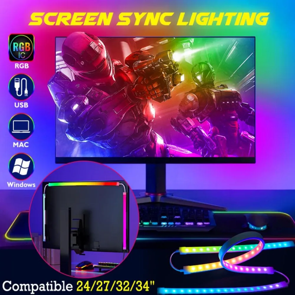 Computer Monitor Screen Ambient Backlight For 24-34 Inch Color Real-Time Sync LED Strip Light Game Atmosphere Decorative Lamp
Computer Monitor Screen Ambient Backlight For 24-34 Inch Color Real-Time Sync LED Strip Light Game Atmosphere Decorative Lamp