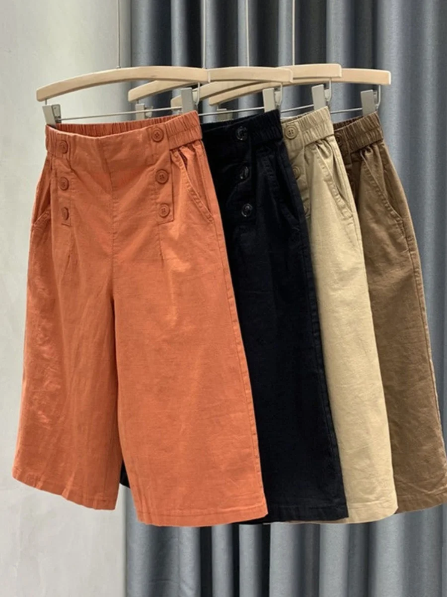 High Waist Cotton 7/8 Length Pants Elastic Loose Fit Thin Summer Casual Trousers for Women Commute Style Pocket Detail
High Waist Cotton 7/8 Length Pants Elastic Loose Fit Thin Summer Casual Trousers for Women Commute Style Pocket Detail
