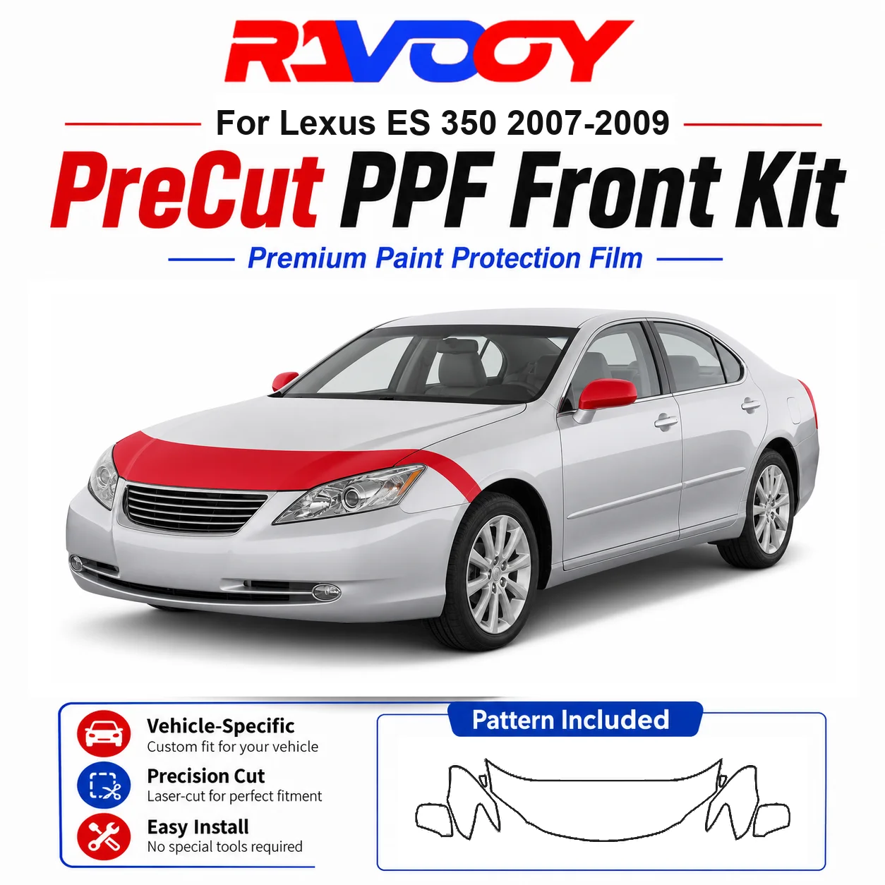 8.5mil TPU Precut PPF Kit For Lexus ES 350 2007-2009 - Hood, Fenders & Mirror Set - Self-Healing Clear Bra Film
8.5mil TPU Precut PPF Kit For Lexus ES 350 2007-2009 - Hood, Fenders & Mirror Set - Self-Healing Clear Bra Film