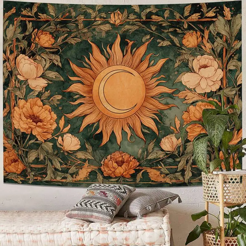 Boho Sun & Moon Floral Tapestry - Earthy Celestial Botanical Wall Hanging for Rustic Witchy Home Decor
Boho Sun & Moon Floral Tapestry - Earthy Celestial Botanical Wall Hanging for Rustic Witchy Home Decor
