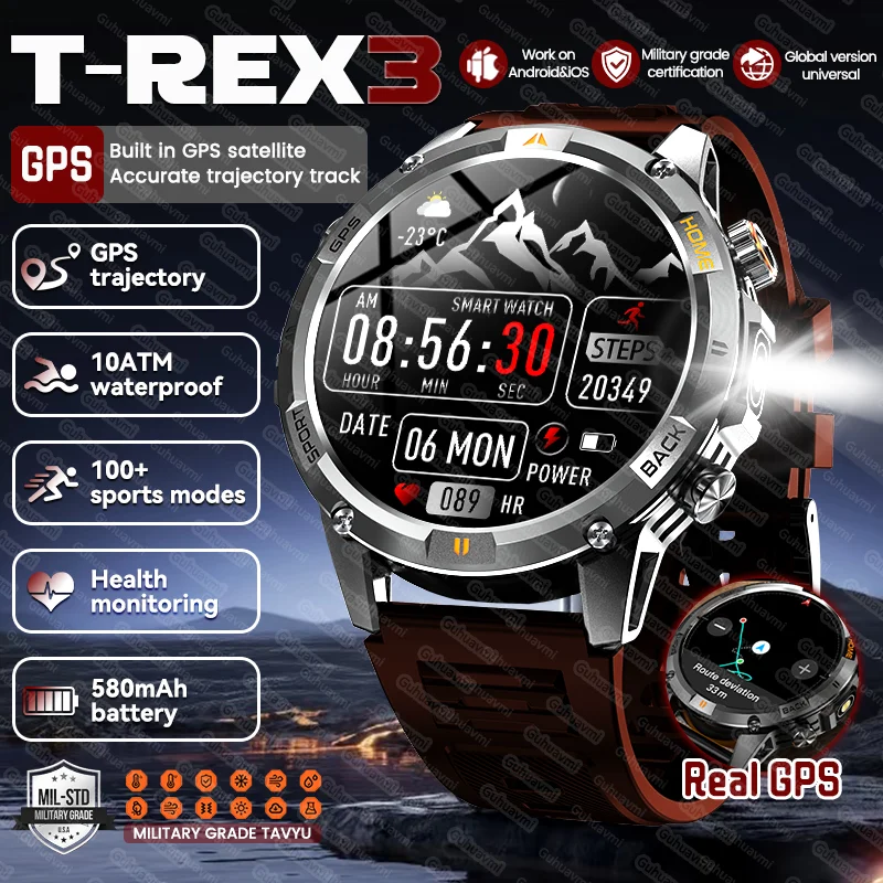 New Military Grade T-REX3 GPS Men Smart Watch 580mAh Battery 10ATM Waterproof Adult AMOLED HD Bluetooth Call Sport Smartwatch
New Military Grade T-REX3 GPS Men Smart Watch 580mAh Battery 10ATM Waterproof Adult AMOLED HD Bluetooth Call Sport Smartwatch