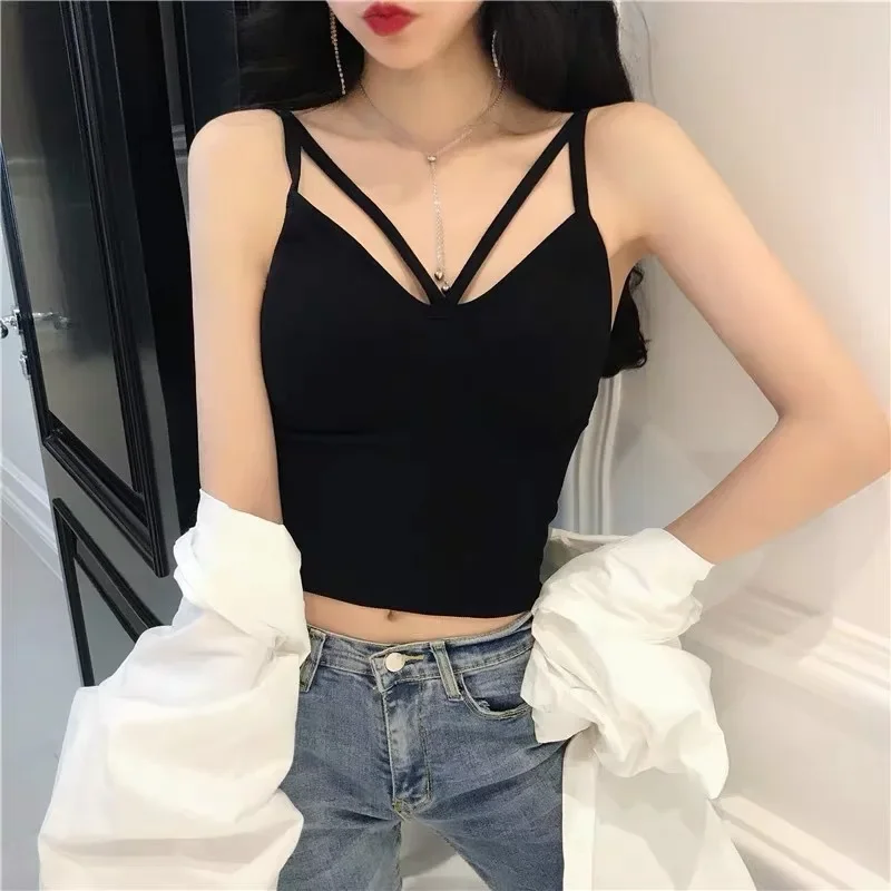 New Women's Camis Seamless Body-fitting Vest Wrapped Detachable Chest Pad Cut Bra Top Elastic Cross Open Back V-neck Tanks
New Women's Camis Seamless Body-fitting Vest Wrapped Detachable Chest Pad Cut Bra Top Elastic Cross Open Back V-neck Tanks