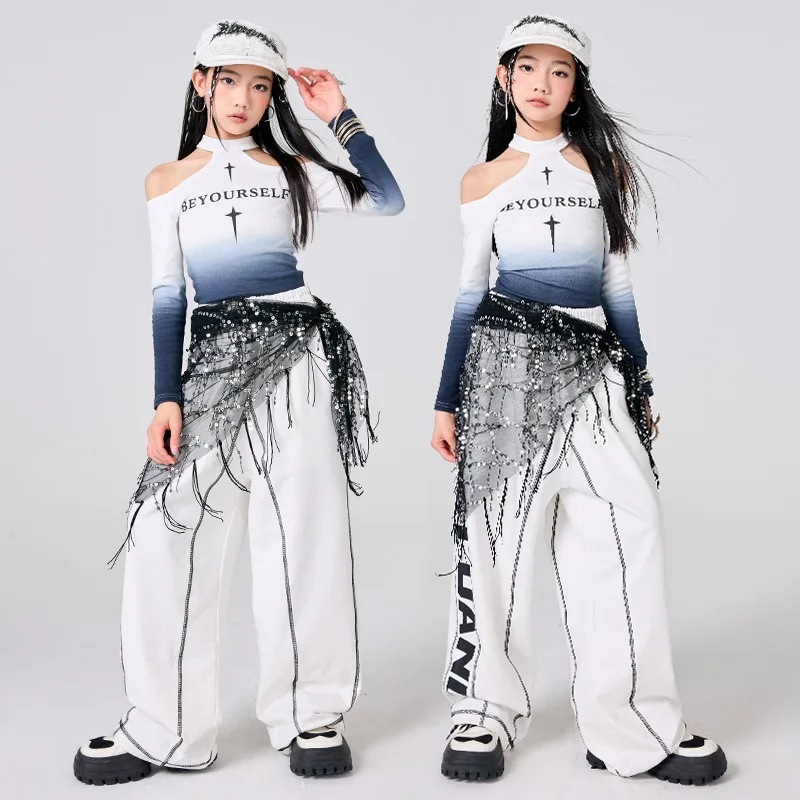 Kid Kpop Hip Hop Clothing Halter Gradient Off Shoulder T Shirt White Casual Seam Sweat Pants for Girl Jazz Dance Costume Clothes
Kid Kpop Hip Hop Clothing Halter Gradient Off Shoulder T Shirt White Casual Seam Sweat Pants for Girl Jazz Dance Costume Clothes