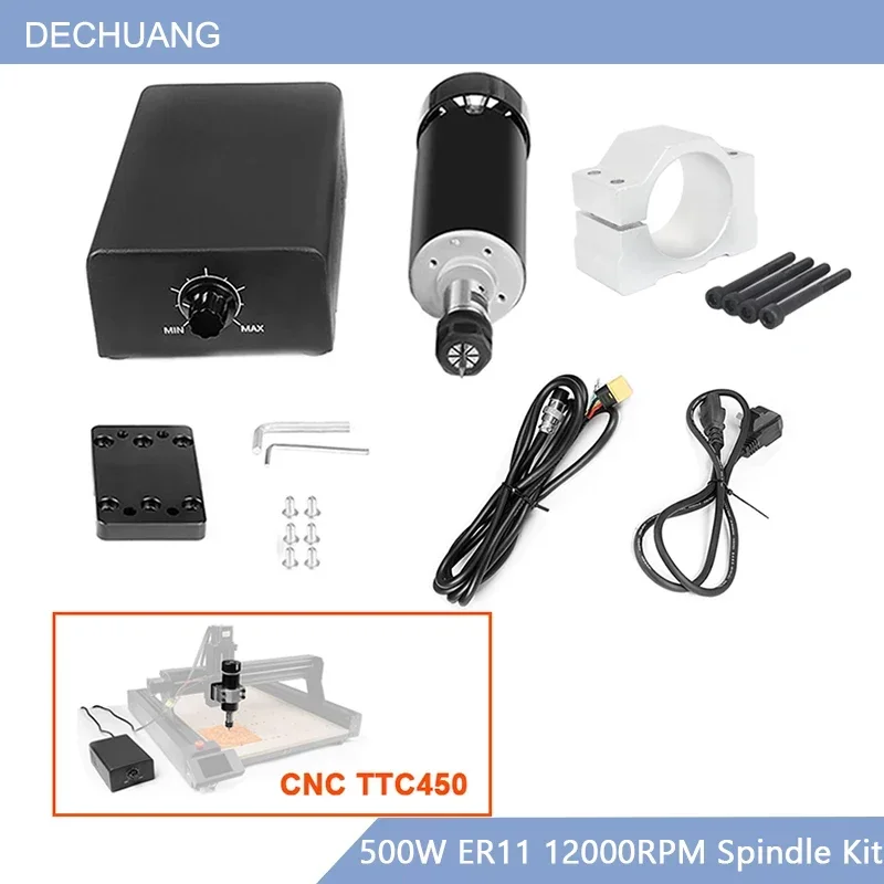 TTC450 500W ER11 12000RPM Air Cooled Spindle Motor Kit With Power Supply, 52mm Bracket For CNC Milling Engraver
TTC450 500W ER11 12000RPM Air Cooled Spindle Motor Kit With Power Supply, 52mm Bracket For CNC Milling Engraver