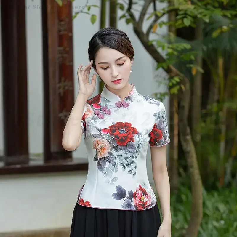Атласный топ Cheongsam с принтом, весна-лето, новая одежда Тан, блузка в китайском стиле, женская элегантная традиционная одежда, винтажные топы
Атласный топ Cheongsam с принтом, весна-лето, новая одежда Тан, блузка в китайском стиле, женская элегантная традиционная одежда, винтажные топы