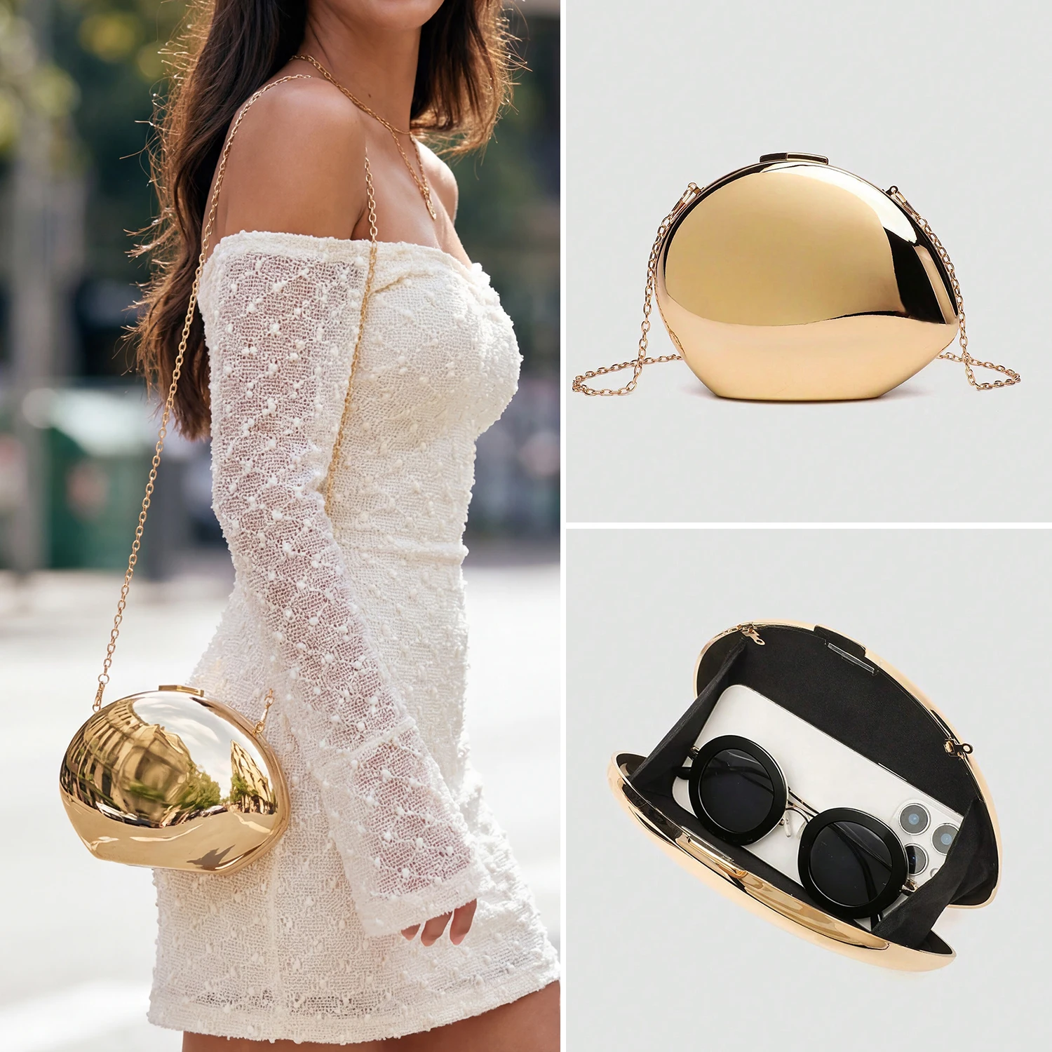 Fashion Women's Evening Bag Luxury Designer Chain Large Capacity Shoulder Bag Gold Acrylic Dinner Party Crossbody Bag
Fashion Women's Evening Bag Luxury Designer Chain Large Capacity Shoulder Bag Gold Acrylic Dinner Party Crossbody Bag