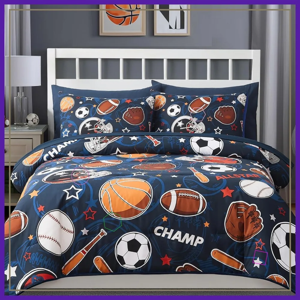 Full Size Comforter Set for Boys - 7 Pieces Sports Ball Games Glow in the Dark Bedding Set, Ultra Soft Bed in a Bag with Sheets
Full Size Comforter Set for Boys - 7 Pieces Sports Ball Games Glow in the Dark Bedding Set, Ultra Soft Bed in a Bag with Sheets