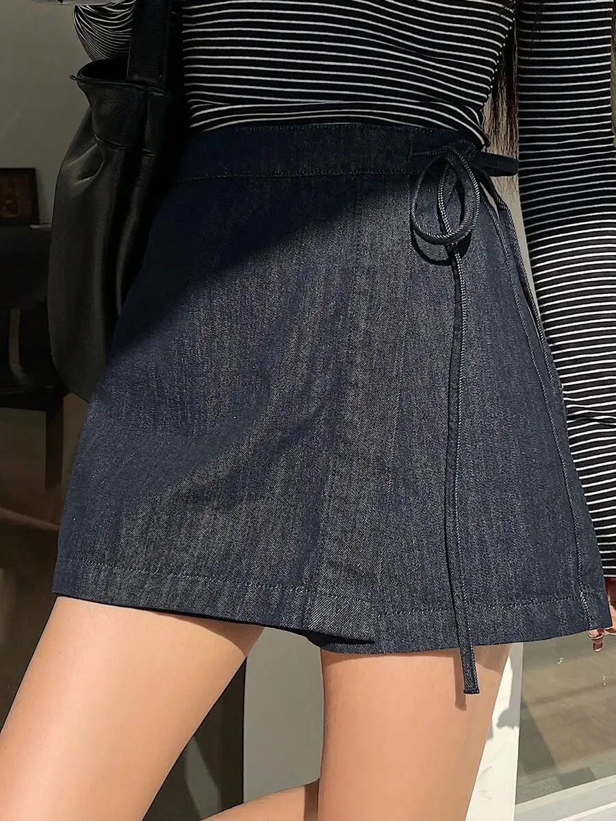 Women's Denim Mini Skirt with Side Tie-Up Detail, A-Line Cut
Women's Denim Mini Skirt with Side Tie-Up Detail, A-Line Cut