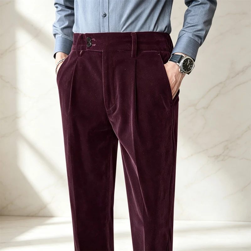 Luxury Men's Velvet Pants High Waist Double Pleat Slim Suit Straight Leg Trousers Business Casual for Formal Wedding Party
Luxury Men's Velvet Pants High Waist Double Pleat Slim Suit Straight Leg Trousers Business Casual for Formal Wedding Party
