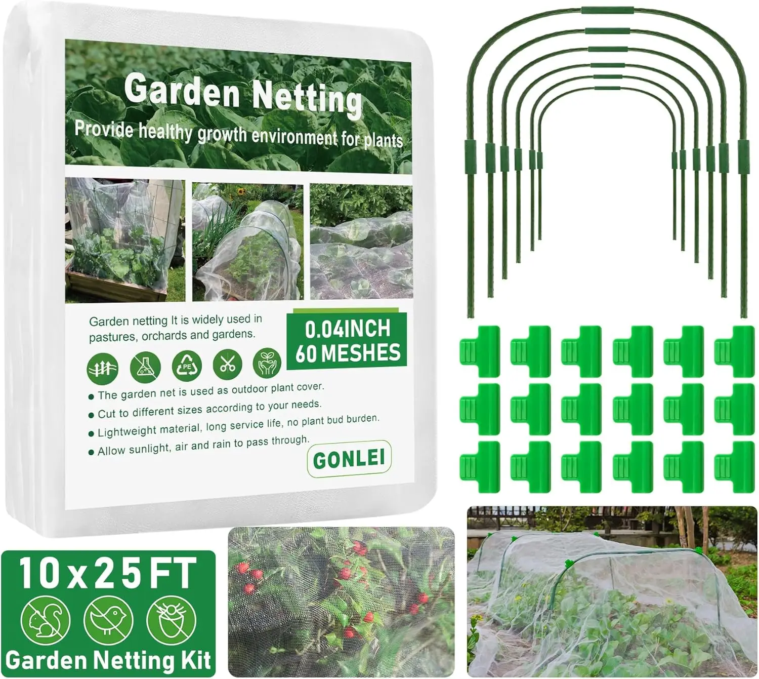 10X25Ft Garden Mesh Netting Kit Raised Beds (6 Pcs Garden Hoops & 18 Clips) Garden Hoops Plant Row Covers Netting Protection
10X25Ft Garden Mesh Netting Kit Raised Beds (6 Pcs Garden Hoops & 18 Clips) Garden Hoops Plant Row Covers Netting Protection