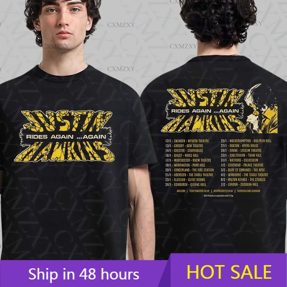 Justin Hawkins Rides Again Again Tour 2026 Schedule Tour Dates Two Sided 100% Cotton T-Shirt
Justin Hawkins Rides Again Again Tour 2026 Schedule Tour Dates Two Sided 100% Cotton T-Shirt