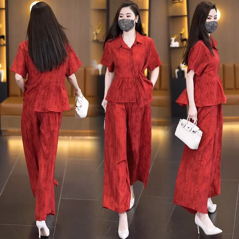 2025Summer New Short Sleeved Chiffon Shirt Blouse Casual Pants Two-piece Set Elegant Women's Pants Set Full Outfit
2025Summer New Short Sleeved Chiffon Shirt Blouse Casual Pants Two-piece Set Elegant Women's Pants Set Full Outfit